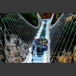 都市主持人驾车上玻璃桥