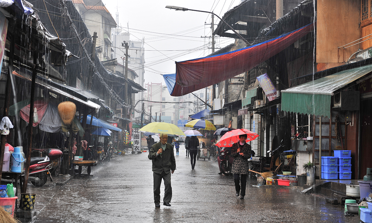 在雨中