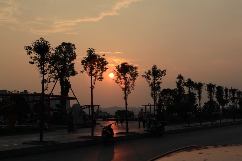夕阳洒在滨河路