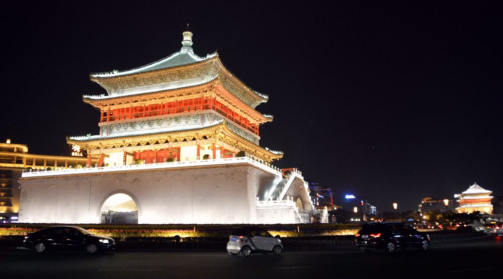 西安钟楼与钟鼓楼夜景